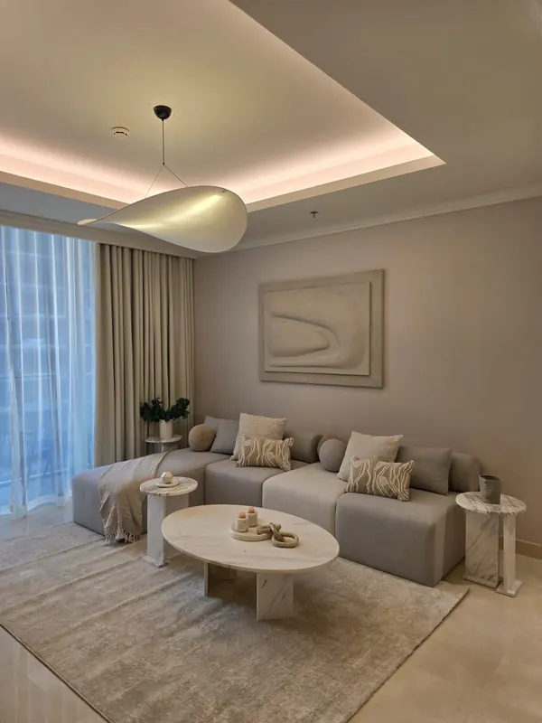Living room with sectional sofa and coffee table
